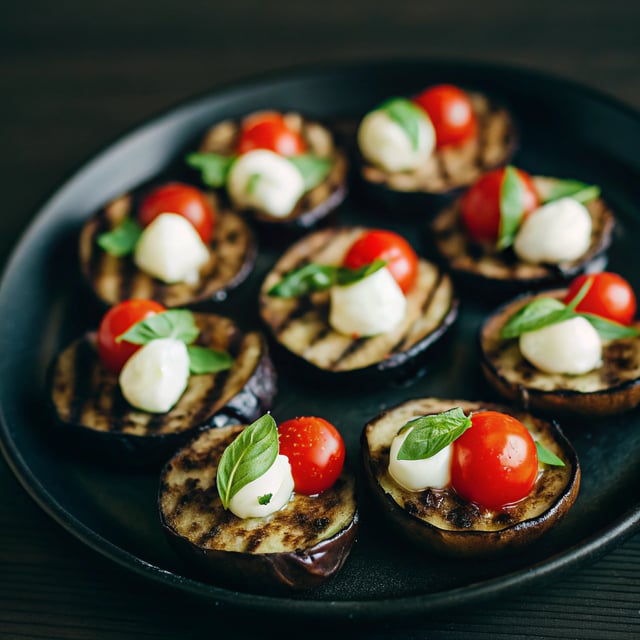 Grilled Eggplant with Fresh Mozzarella, Tomatoes and Basil Vinaigrette