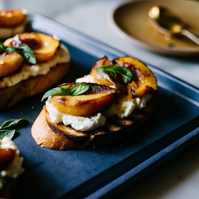 Grilled Peach Tartines with Burrata and Basil