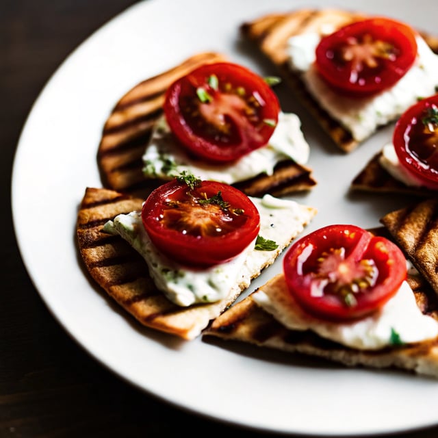 Grilled Pitas with White Bean Basil Spread and Roasted Tomatoes