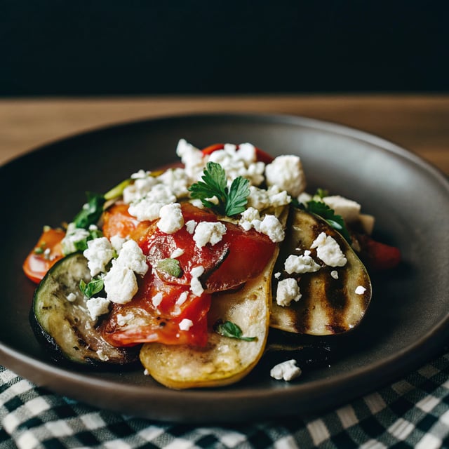 Grilled Vegetables with Tomato Basil Sauce, Feta and Herbs