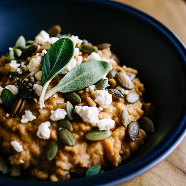 Mashed Sweet Potatoes with Goat Cheese, Sage and Pepitas