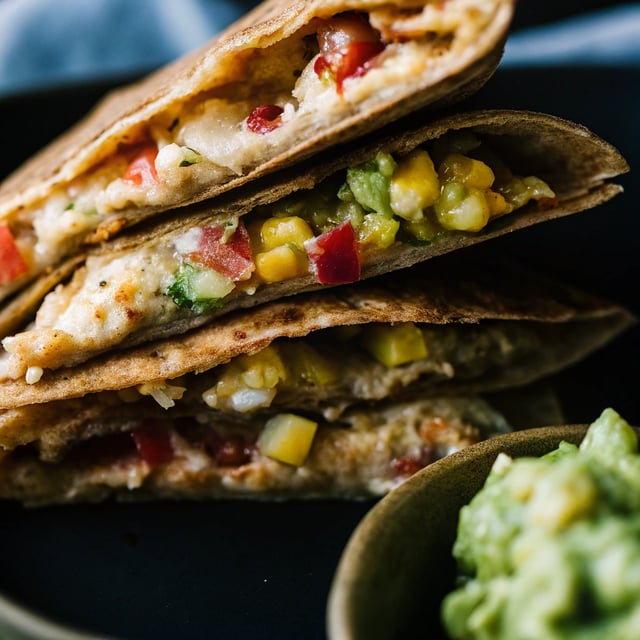 Mini Crab and Bacon Quesadillas with Sweet Corn Guacamole