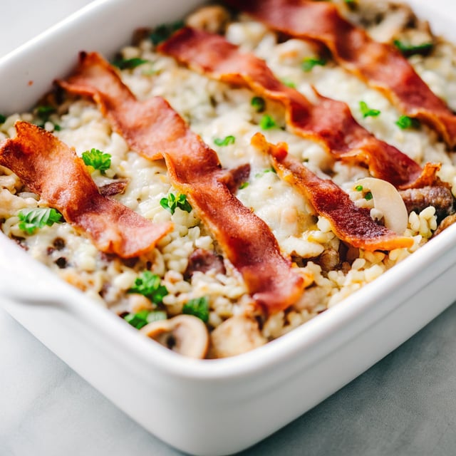 Mushroom, White Bean and Brown Rice Casserole with Bacon and Gruyère