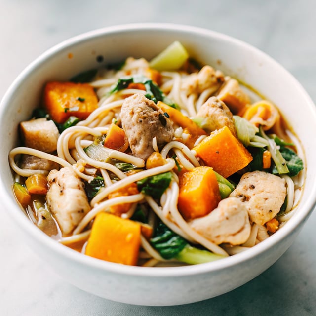 One-Pot Asian Noodles with Chicken, Butternut Squash and Bok Choy