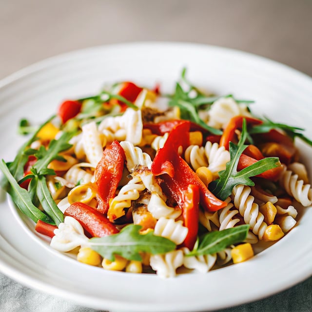Pasta Salad with Arugula, Roasted Red Peppers, and Sweet Corn