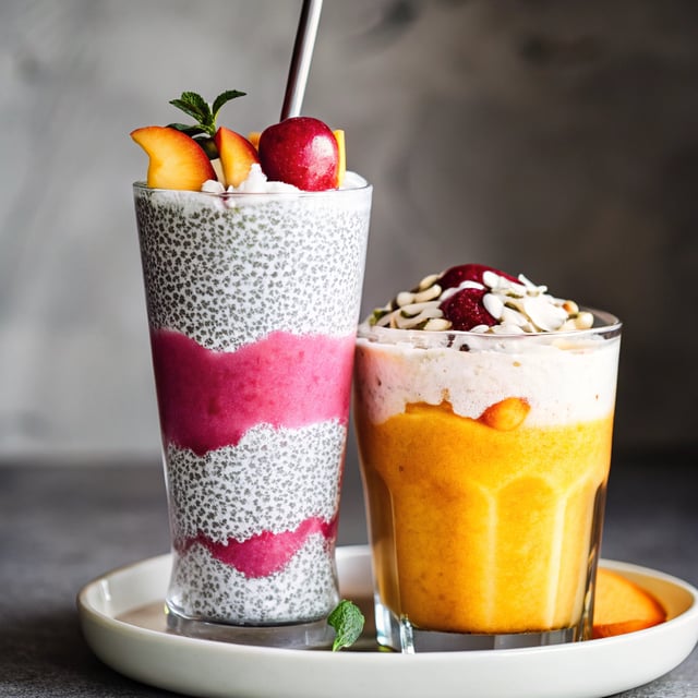 Peach-Cherry Smoothie and Coconut Chia Pudding Parfaits