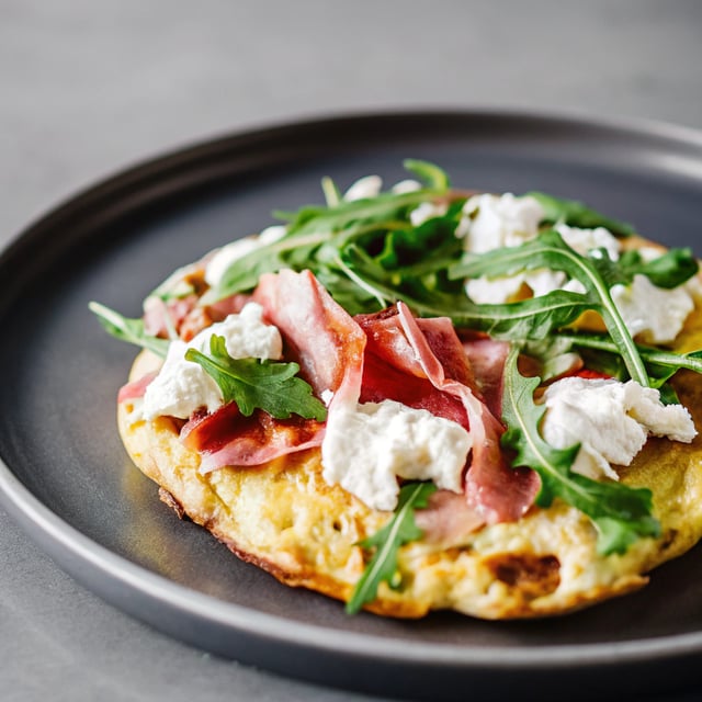 Personal Frittata with Prosciutto, Herb Goat Cheese, and Arugula