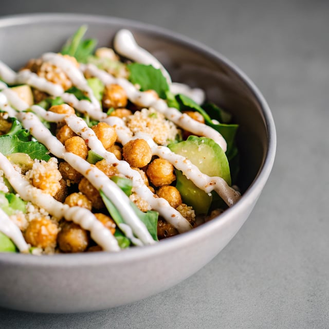 Quinoa Green Goddess Bowl with Crispy Chickpeas and Lemon-Tahini Dressing