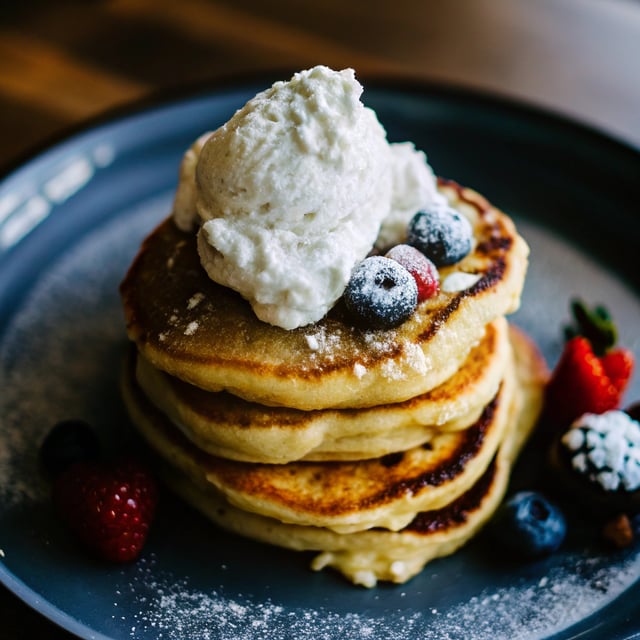 Ricotta Pancakes with Maple-Bourbon Whipped Cream