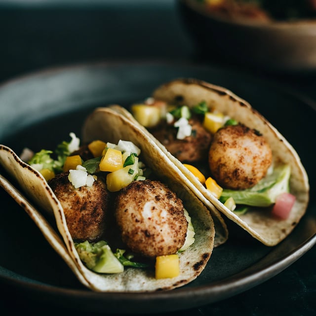 Seared Scallop Tacos with Spring Mango Salsa and Avocado Cream