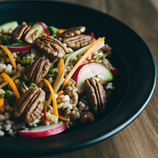 Shaved Vegetable Salad with Farro and Maple Roasted Pecans