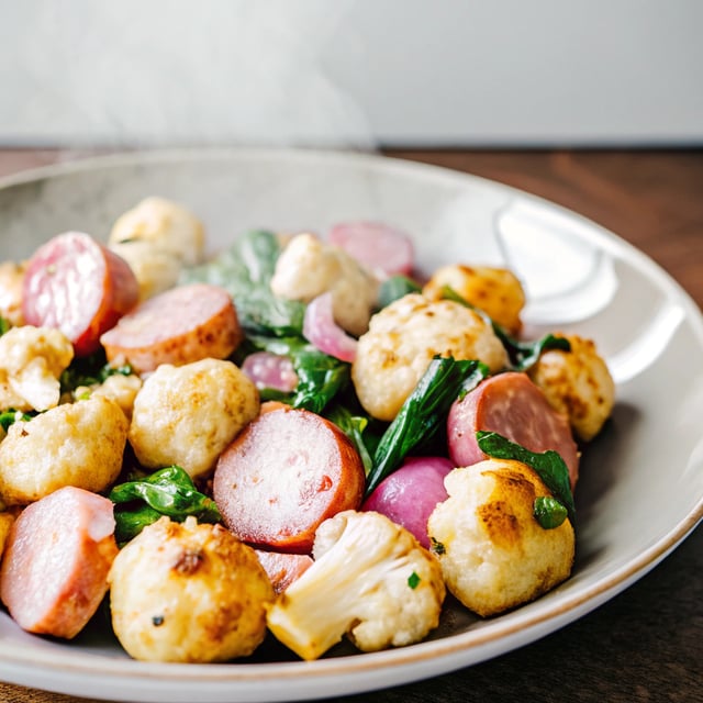 Skillet Cauliflower Gnocchi with Sausage and Spinach