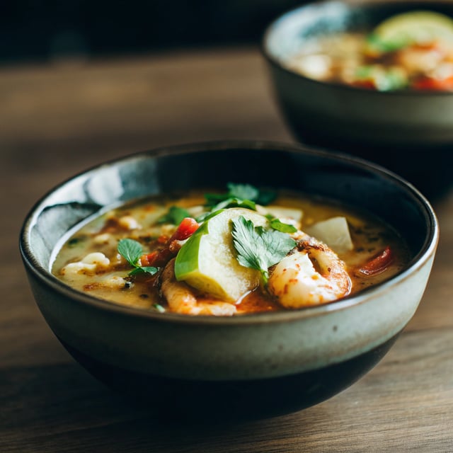 Spicy Jicama Tortilla Soup with Shrimp