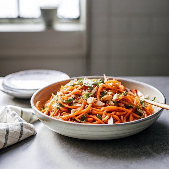 Spiralized Carrot Salad with Herbs and Toasted Almonds