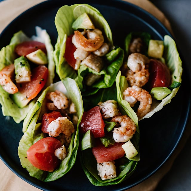 Stir-Fried Shrimp Lettuce Wraps with Grapefruit and Avocado