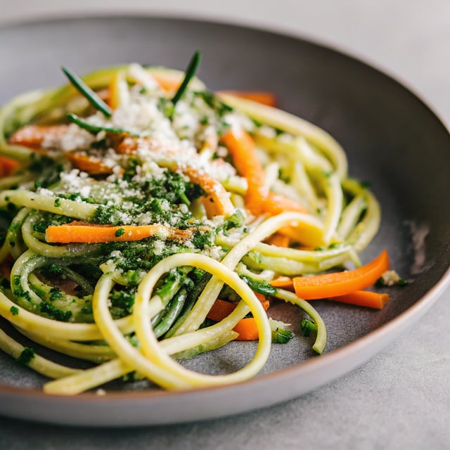 Summer Squash Noodles with Carrot Top Pesto