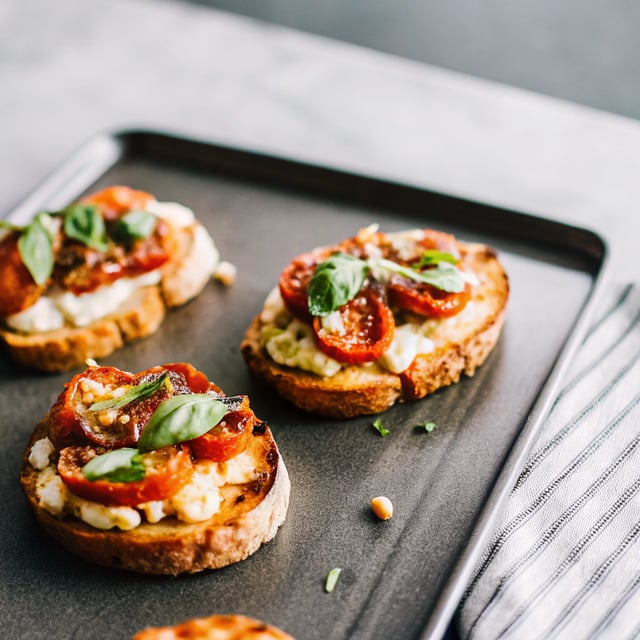 Summer Squash Toasts with Sun-Dried Tomato White Bean Spread