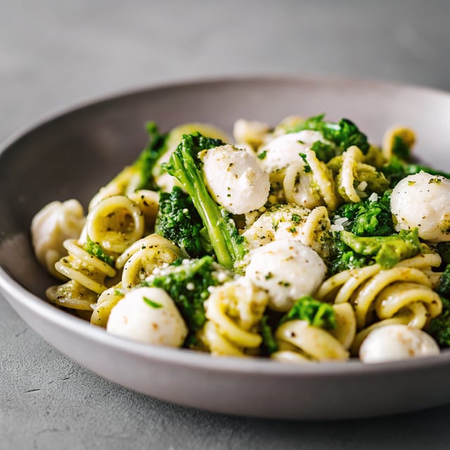 Torcetti with Broccoli Rabe Pesto and Fresh Mozzarella