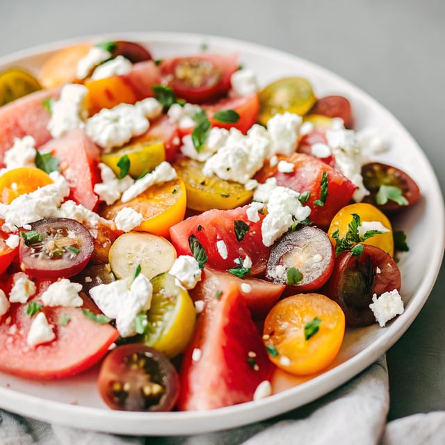 Watermelon Salad with Tomato, Feta, and Herb Vinaigrette
