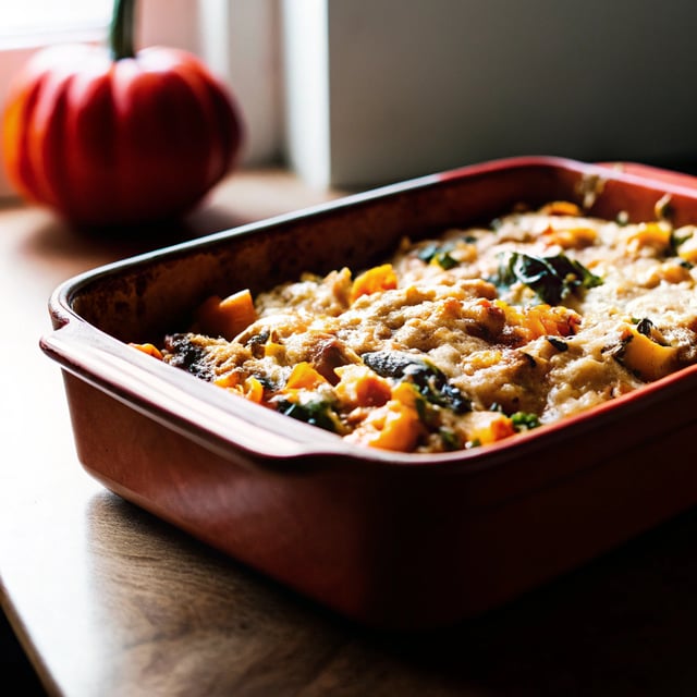 Baked Rigatoni with Butternut Squash, Kale, Sage and Pecans