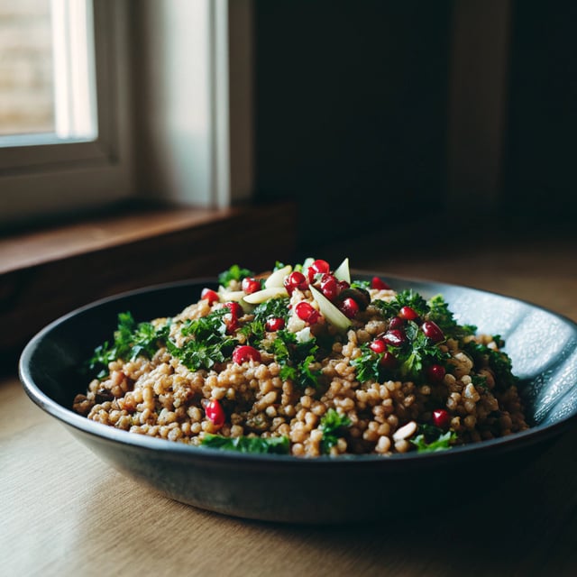 Farro Salad with Kale and Pomegrantate