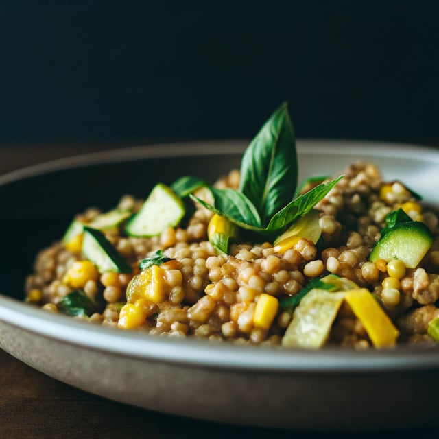Fregola with Corn, Zucchini & Basil
