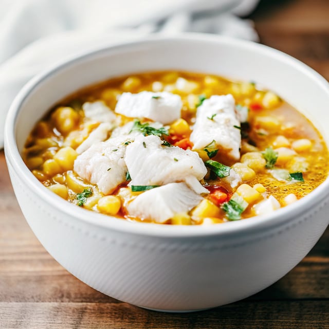 Fresh Summer Corn Chowder with White fish