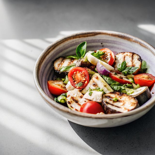 Grilled Eggplant Salad with Halloumi & Tomatoes