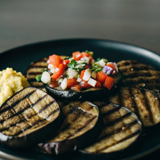 Grilled Eggplant with Greek Relish and Polenta