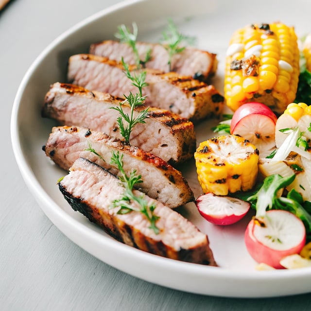 Grilled Flank Salad with Corn Radish Salad