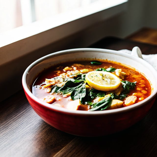 Moroccan Chicken Lentil Soup with Spinach, and Preserved Lemon