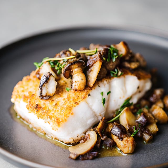 Mushroom Dusted Halibut