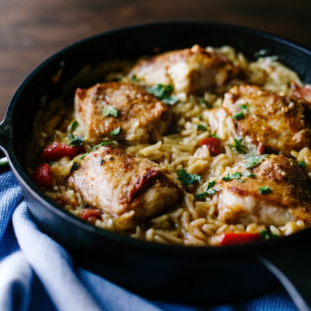 One Skillet Creamy Orzo Chicken