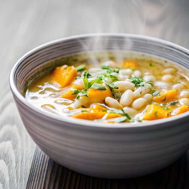 Pumpkin Soup with White beans and Leeks