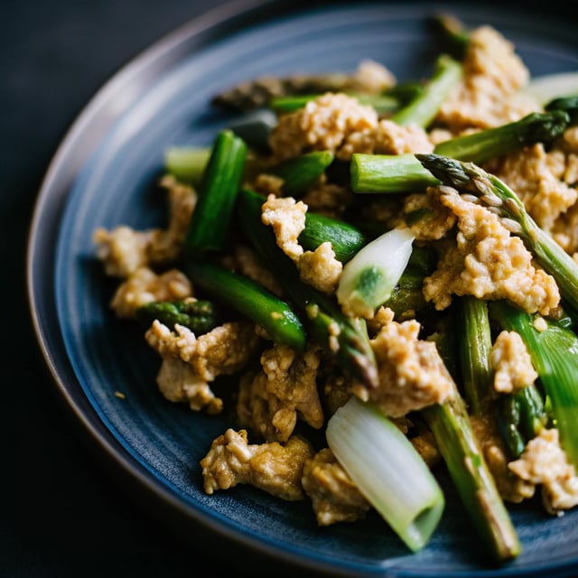 Scrambled Eggs with Asparagus and Leeks
