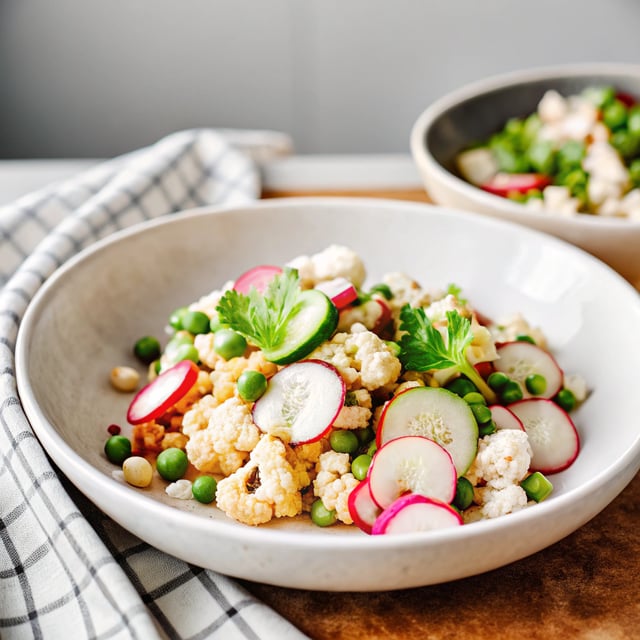 Shaved Cauliflower and Spring Pea Salad w/ Yogurt and Mint