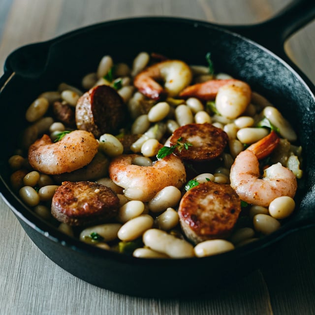 Spanish White Bean, Shrimp and Sausage Skillet