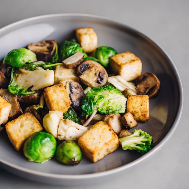 Stir-fry Tofu, Brussel Sprouts and Mushrooms