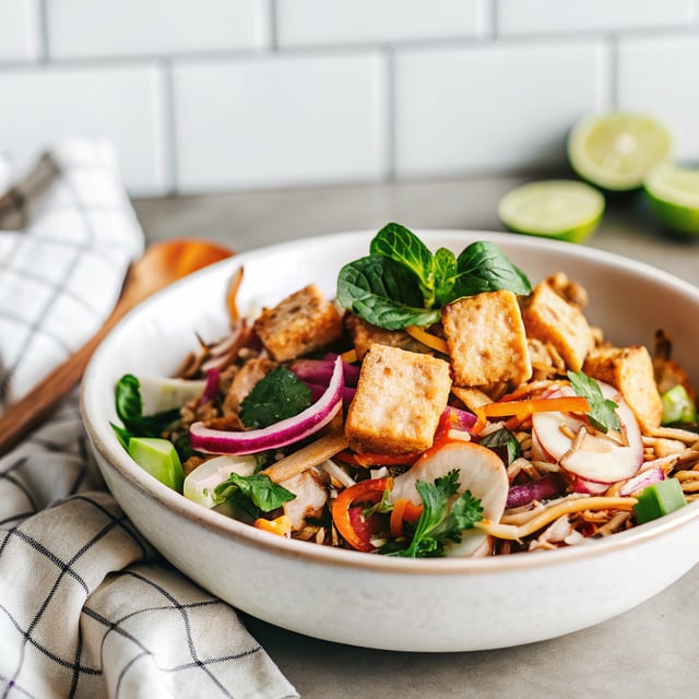 Thai oyster mushroom salad with crispy tofu