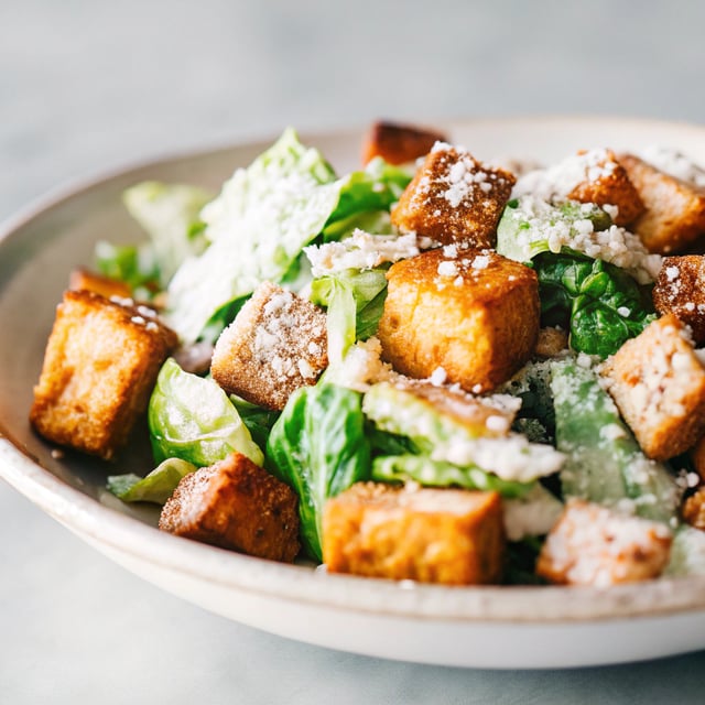 Vegan Caesar salad with Cajun Tofu