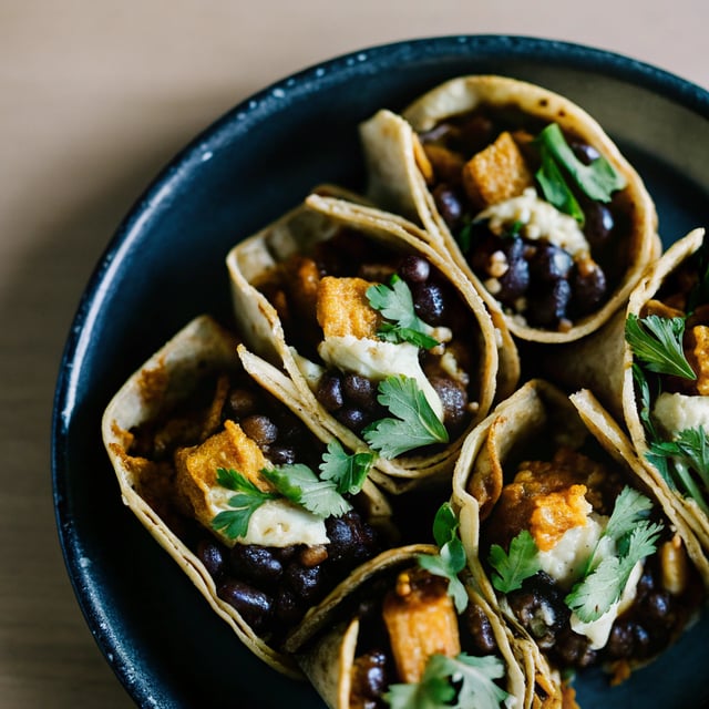 Vegetarian Butternut Black Bean Enchiladas with Mole Sauce
