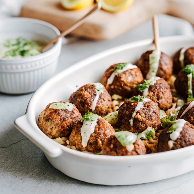 Zaatar Meatballs with Green Tahini Sauce
