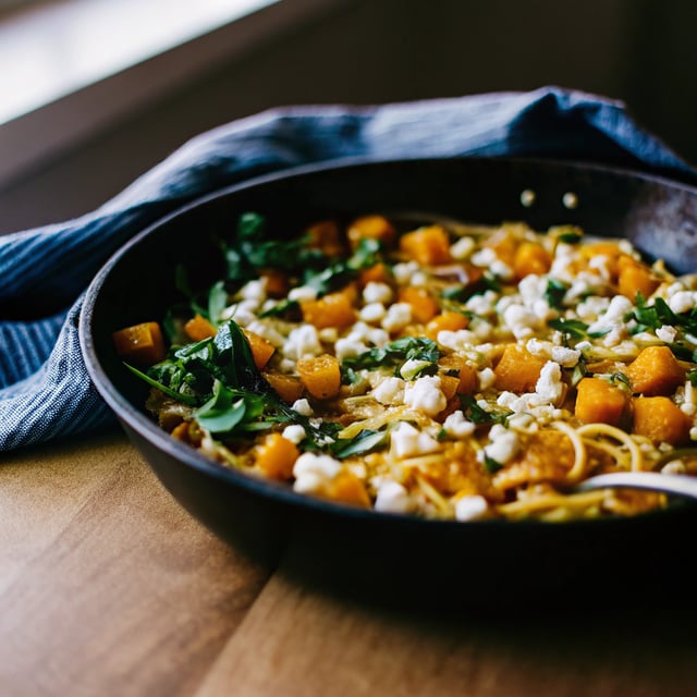 5-Ingredient Butternut Squash, Arugula and Goat Cheese Pasta