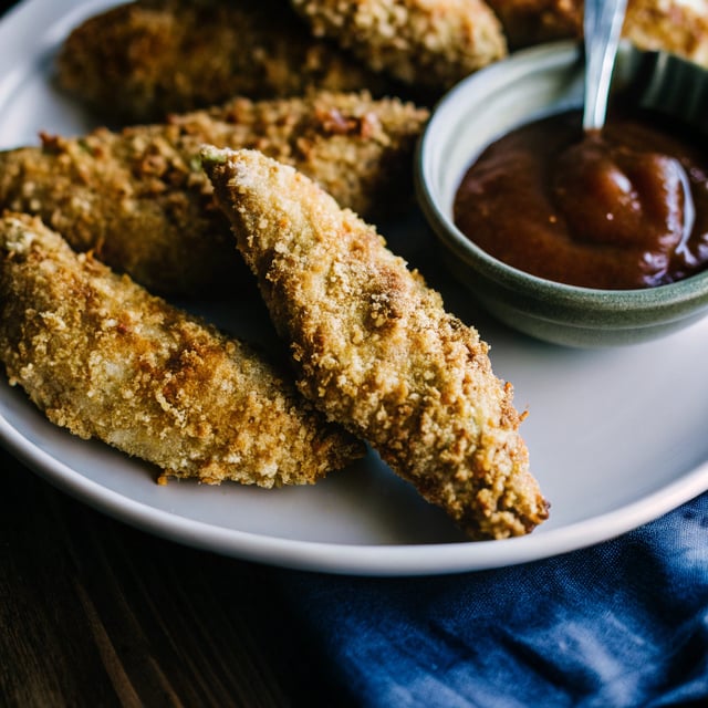 Baked Panko-Crusted Chicken Tenders with Honey-BBQ Dipping Sauce