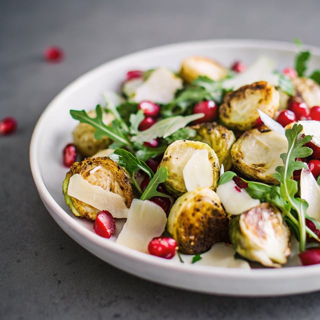 Brussels Sprouts Arugula Salad with Pomegranate and Parmesan