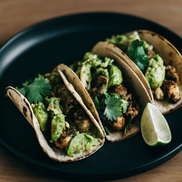 Brussels Sprouts Tacos with Creamy Avocado Sauce
