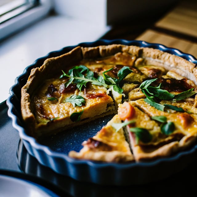 Butternut Squash, Arugula, and Bacon Quiche