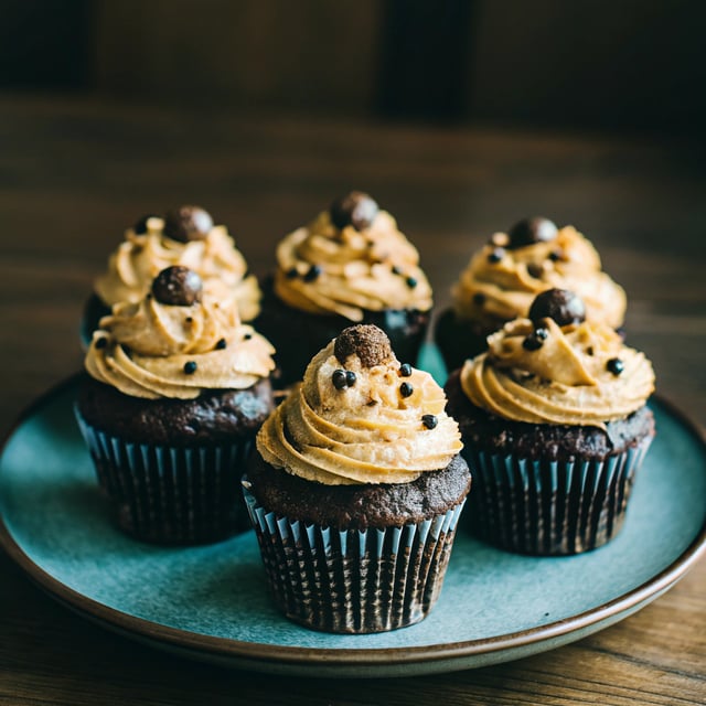 Chocolate Cupcakes With Peanut Butter Cookie Dough “Frosting”