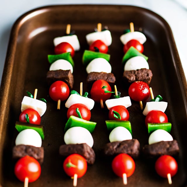 Christmas Mini-Skewers (Tomatoes, Peppers & Cheese)