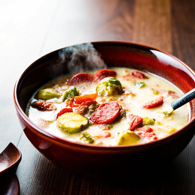 Creamy Chorizo and Brussels Sprouts Soup